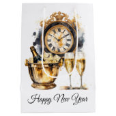 Zwart en goud gelukkig nieuwjaar medium cadeauzakje (Achterkant)