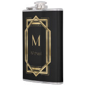 Zwart en goud geometrisch | Monogram & naam Heupfles (Links)