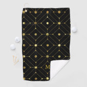 Zwart en Goud Geometrisch Patroon Monogram Golfhanddoek (Insitu)