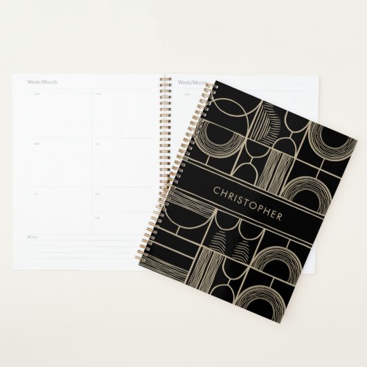 Zwart en goud geometrische aangepaste naam planner (Display)