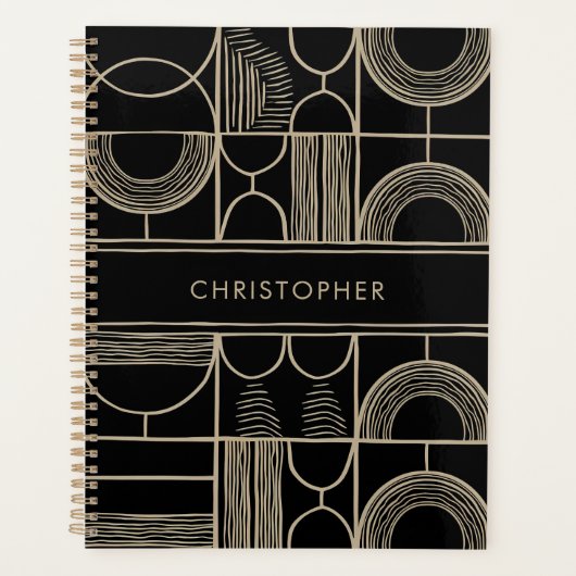 Zwart en goud geometrische aangepaste naam planner (Voorkant)