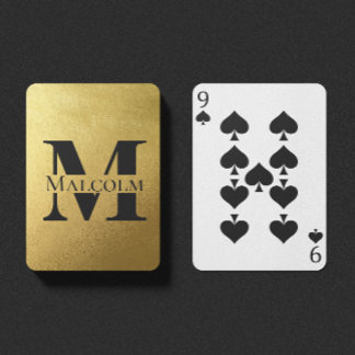 Zwart en goud gepersonaliseerd monogram aangepaste pokerkaarten