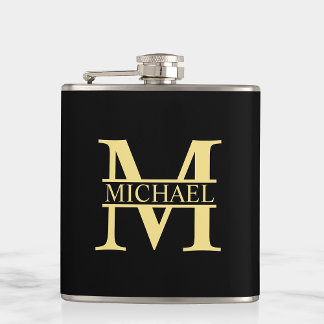 Zwart en goud - Gepersonaliseerd Monogram en naam Heupfles