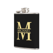 Zwart en goud - Gepersonaliseerd Monogram en naam Heupfles (Links)