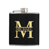 Zwart en goud - Gepersonaliseerd Monogram en naam Heupfles (Voorkant)