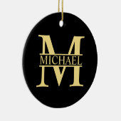 Zwart en goud - Gepersonaliseerd Monogram en naam Keramisch Ornament (Rechts)