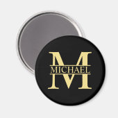 Zwart en goud - Gepersonaliseerd Monogram en naam Magneet (Voorkant / Achterkant)