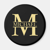Zwart en goud - Gepersonaliseerd Monogram en naam Magneet (Voorkant)