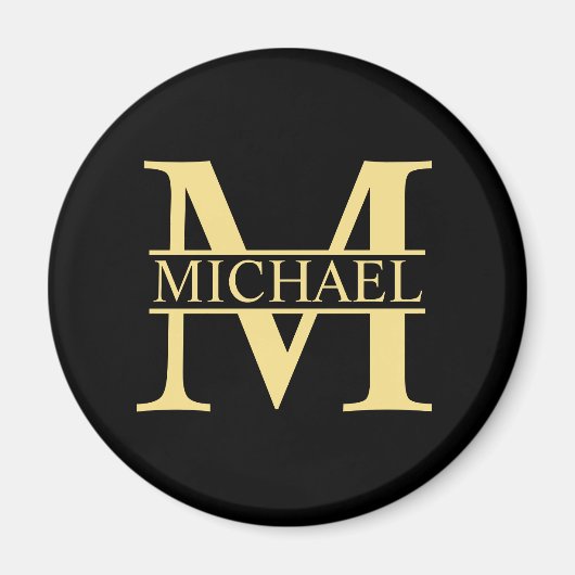 Zwart en goud - Gepersonaliseerd Monogram en naam Magneet (Voorkant)