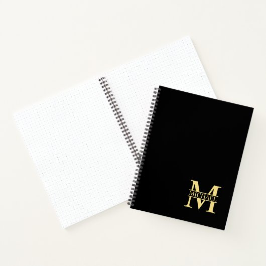 Zwart en goud - Gepersonaliseerd Monogram en naam Notitieboek (Binnen)
