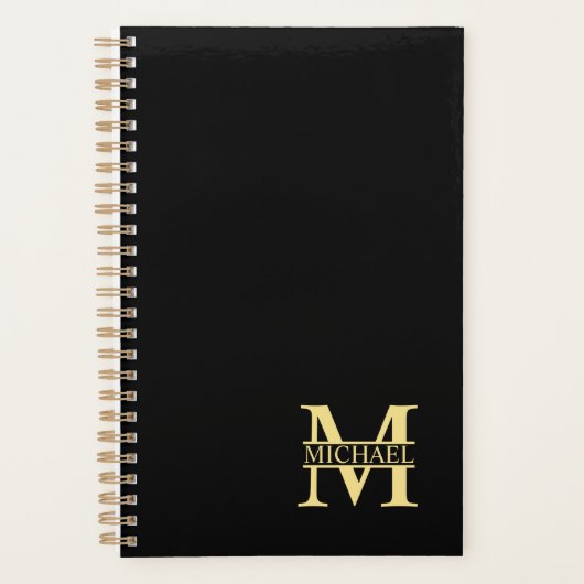 Zwart en goud - Gepersonaliseerd Monogram en naam Planner (Voorkant)