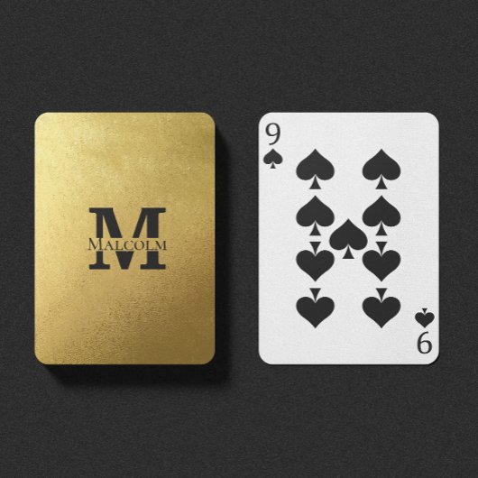 Zwart en goud - Gepersonaliseerd Monogram en naam Pokerkaarten