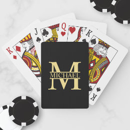 Zwart en Goud Gepersonaliseerd Monogram en Naam Pokerkaarten