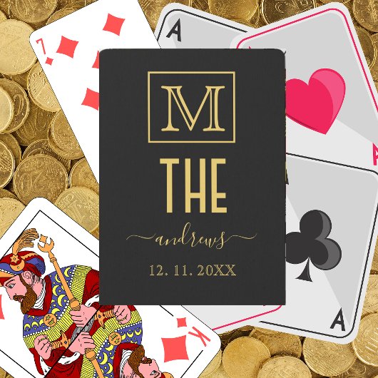 Zwart en goud - Gepersonaliseerd Monogram en naam Pokerkaarten