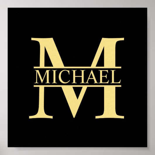 Zwart en goud - Gepersonaliseerd Monogram en naam Poster (Voorkant)