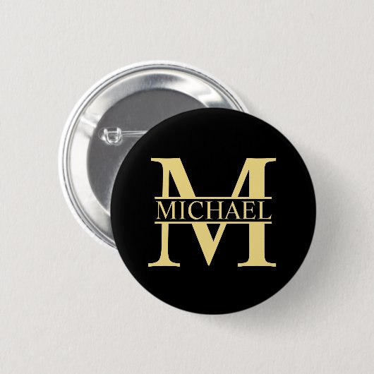 Zwart en goud - Gepersonaliseerd Monogram en naam Ronde Button 5,7 Cm (Voorkant /achterkant)