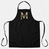 Zwart en goud - Gepersonaliseerd Monogram en naam Schort (Voorkant)