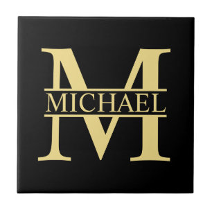 Zwart en goud - Gepersonaliseerd Monogram en naam Tegeltje