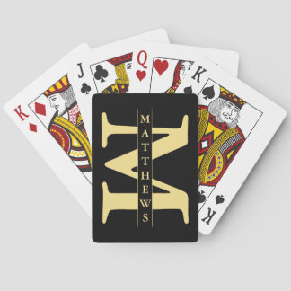 Zwart en goud - Gepersonaliseerd Monogram en Name Pokerkaarten