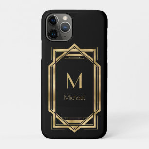 Zwart en Goud Gepersonaliseerd Monogram   Geometri iPhone 11 Pro Hoesje