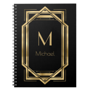 Zwart en Goud Gepersonaliseerd Monogram   Geometri Notitieboek
