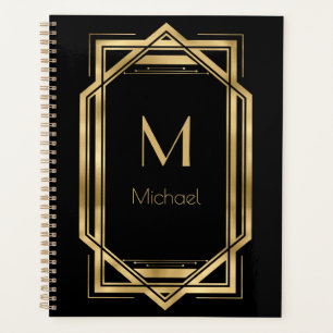 Zwart en Goud Gepersonaliseerd Monogram   Geometri Planner