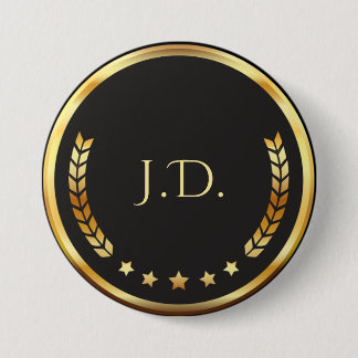 Zwart en goud gepersonaliseerd monogram ronde button 7,6 cm