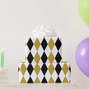 Zwart en goud geruit  cadeaupapier