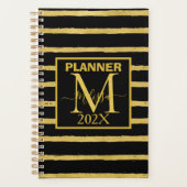 Zwart en Goud Gestreept Monogram Planner (Voorkant)