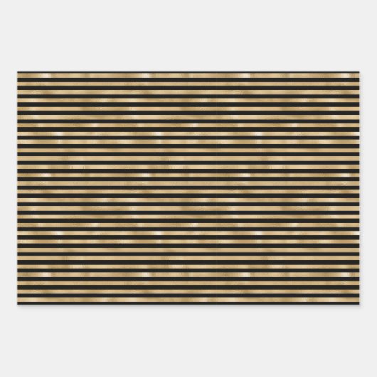 Zwart en goud gestreepte bruiloft verjaardag inpakpapier vel (Voorkant 2)
