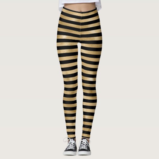Zwart en goud gestreepte vrouwen Leggings (Voorkant)