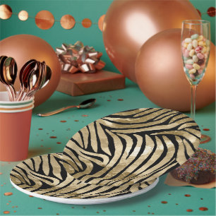 Zwart en Goud Glam Zebra Papieren Bordje