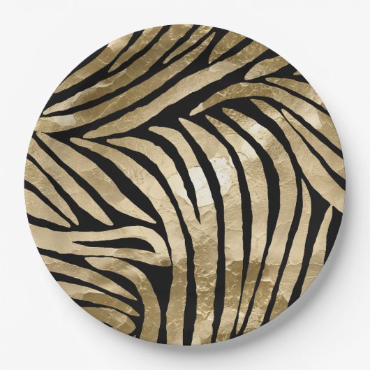 Zwart en Goud Glam Zebra Papieren Bordje (Voorkant)