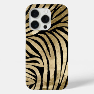 Zwart en Goud Glam Zebra Print iPhone 15 Pro Case