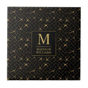Zwart en goud glinsterend luxe geometrisch patroon tegeltje