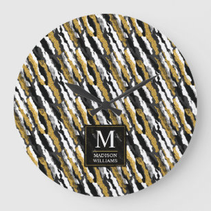 Zwart en goud glinsterend wit dier zebra patroon grote klok