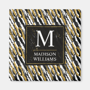 Zwart en goud glinsterend wit dier zebra patroon magneet