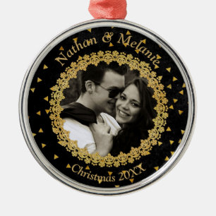 Zwart en goud glinsterende aangepaste foto metalen ornament