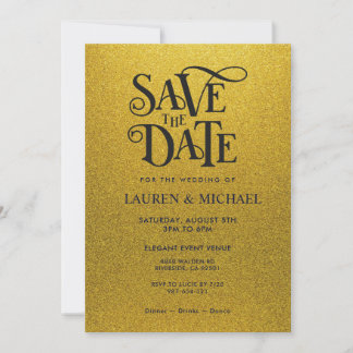 Zwart en goud glinsterende glitter save the date kaart