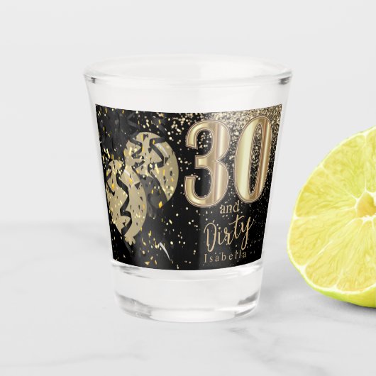 Zwart en Goud Glitter 30e verjaardag Shot Glas (Voorkant)