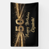 Zwart en Goud Glitter 50 Happy Birthday Party Spandoek (Verticaal)