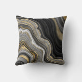 Zwart en Goud Glitter Agaat Abstract Kussen (Achterkant)