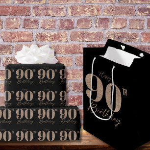 Zwart en goud glitter cijfer 90ste verjaardag medium cadeauzakje