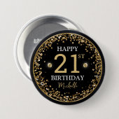 Zwart en Goud Glitter Confetti Verjaardag Ronde Button 7,6 Cm (Voorkant /achterkant)