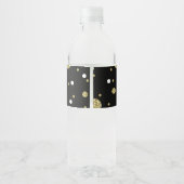 Zwart en Goud Glitter Confetti Verjaardags Wrap Waterfles Etiket (Achterkant)
