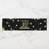 Zwart en Goud Glitter Confetti Verjaardags Wrap Waterfles Etiket (Enkel label)