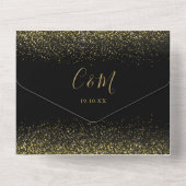 Zwart en Goud Glitter Elegant QR Code Bruiloft All In One Uitnodiging (Achterkant)