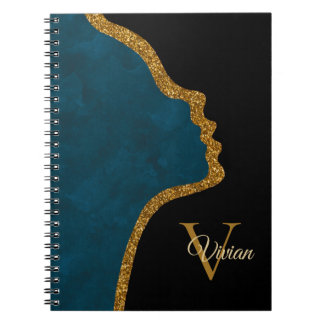 Zwart en Goud Glitter Gezicht Monogram Naam Notitieboek
