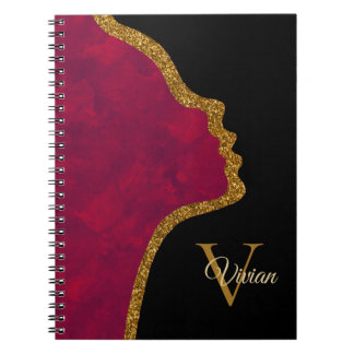 Zwart en Goud Glitter Gezicht Monogram Naam Notitieboek