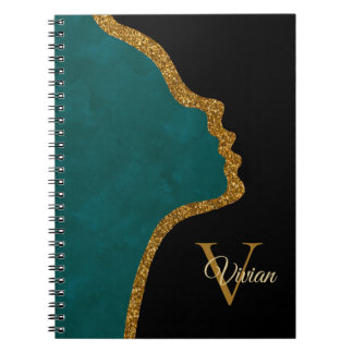 Zwart en Goud Glitter Gezicht Monogram Naam Notitieboek